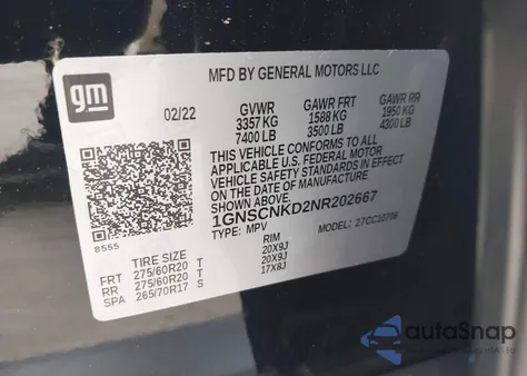 2022 Chevrolet Tahoe 2Wd Lt z USA, uszkodzony, nr VIN 1GNSCNKD2NR202667